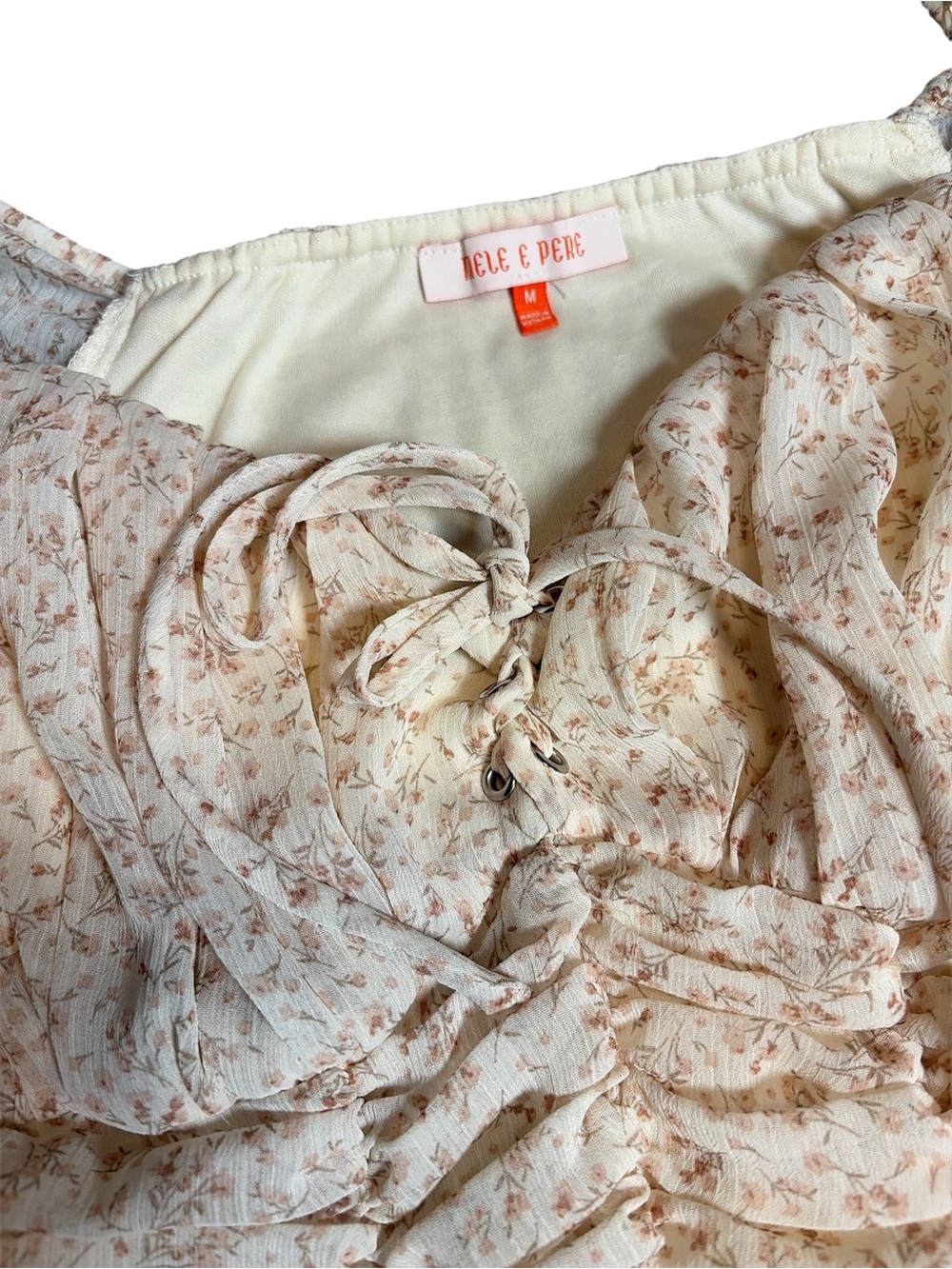 Mele E Pere Ivory/flower Mini Dress Size Medium - Picture 3 of 8